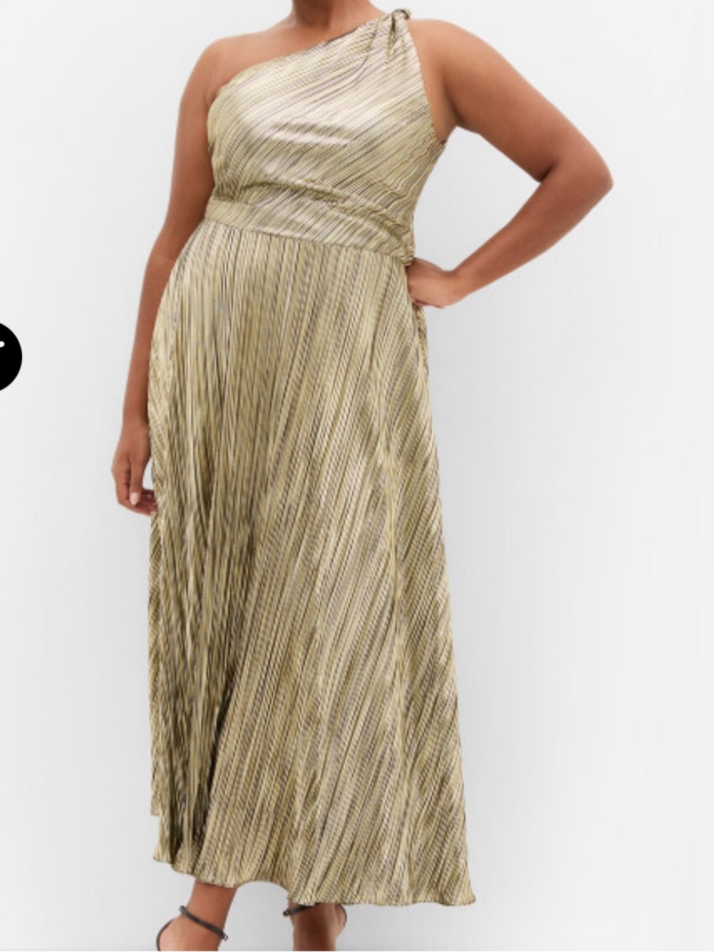 City Chic One-Shoulder Metallic Gold Pleated Maxi